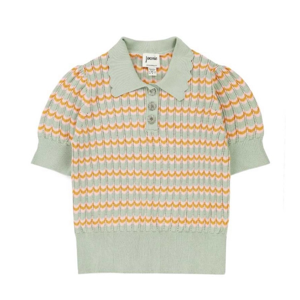 NWT Joanie Verity Knitted Stripe Polo Top - Green